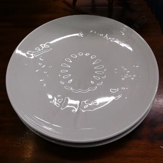 PR OF LARGE CELADON CHARGERS