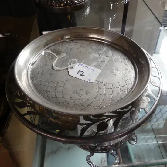 2 SILVER PCES; WAITER DISH & COASTER GLASS & SIL.