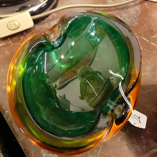 GREEN & AMBER MURANO GLASS DISH
