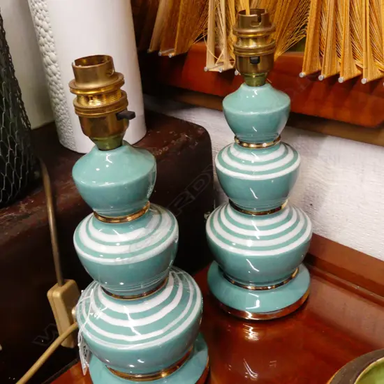PR SM GREEN STRIPED/GILT TABLE LAMPS