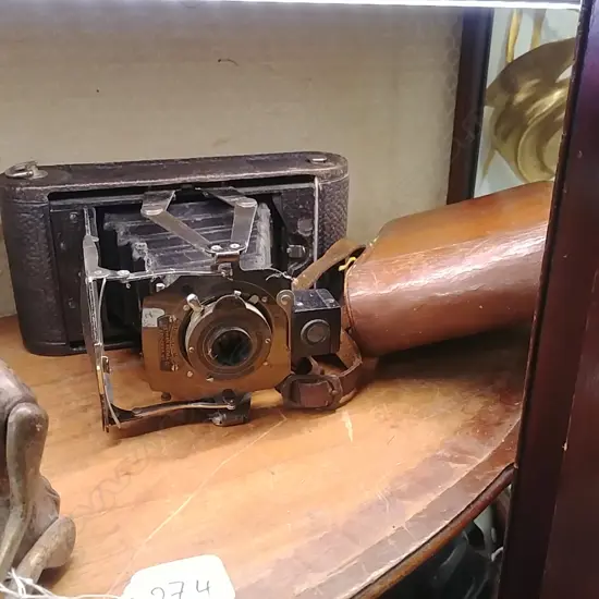 BALE & NOLA FOLDING POCKET KODAK CAMERA, LEATHER CASE