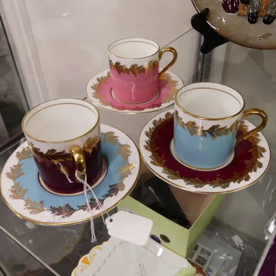 3 AYNSLEY COFFEE CUPS & SAUCERS 1788