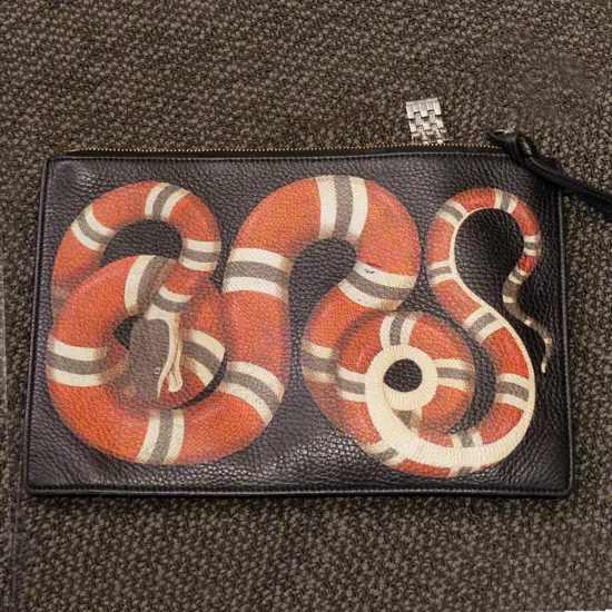 GUCCI LABELED 'KING SNAKE' CLUTCH BAG + WATCH