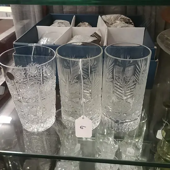 6 BOHEMIA CUT CRYSTAL GLASSES + 2