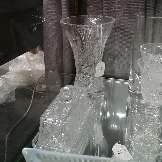 CUT CRYSTAL VASE & BUTTER DISH