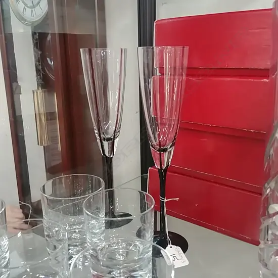 SET 7 BOHEMIA CRYSTAL CHAMP FLUTES (BOXED)