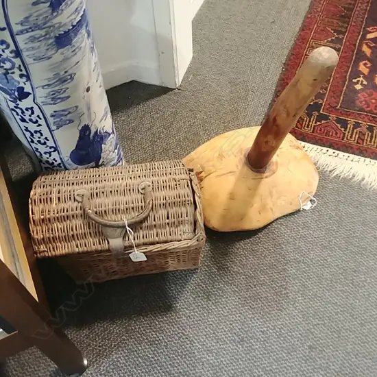 VINTAGE MILKING STOOL AND TOOL BASKET