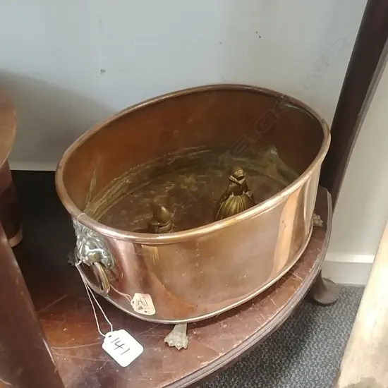 COPPER PLATE AND 2 BRASS BELLS