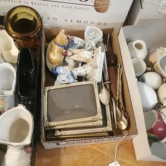 LOT ASST CHINA FRAMES,CUTLERY ETC