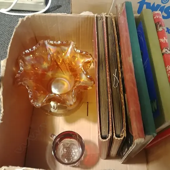 BOX TOBACCO CARDS BOOKS CARNIVAL GLASS ETC