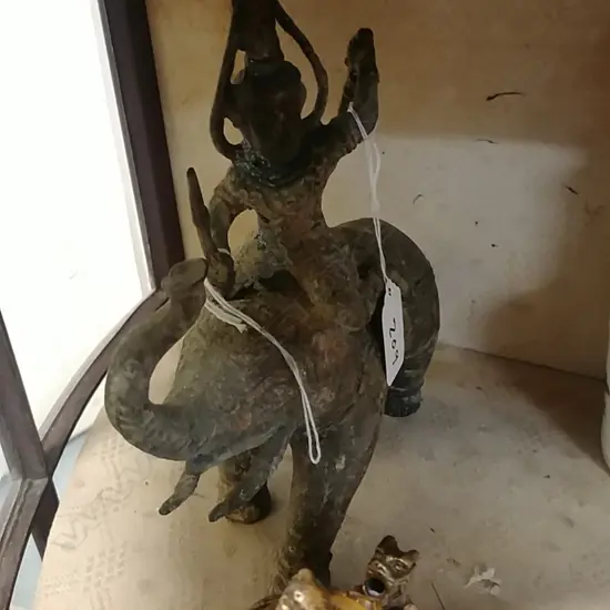 STH EAST ASIAN BRONZE ELEPHANT & RIDER