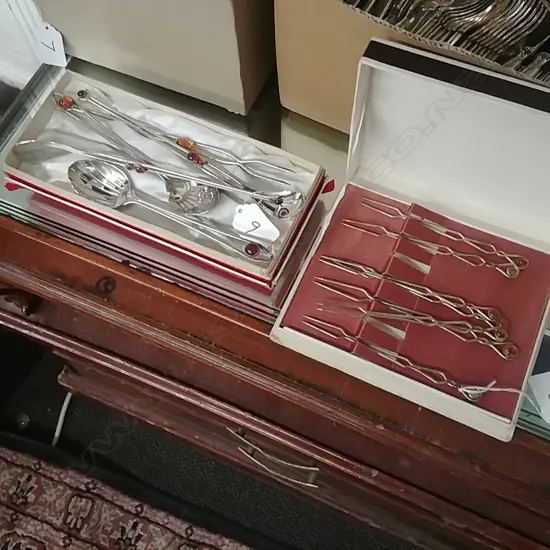 COCKTAIL SPOON +FORKS /AMBER INLAY