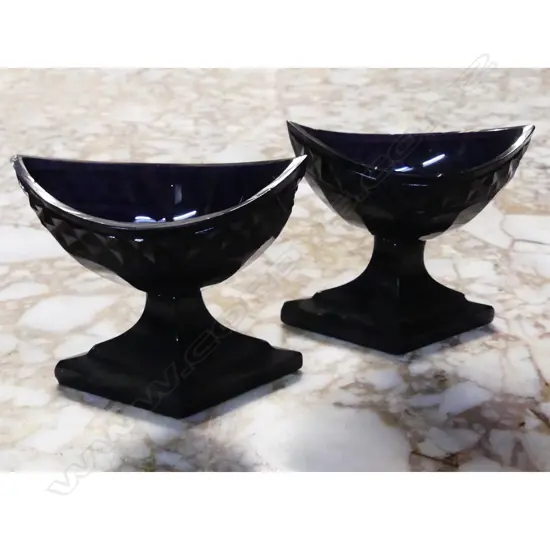 PAIR 19THC GLASS SALTS - DEEP PURPLE/BLACK  COLOUR