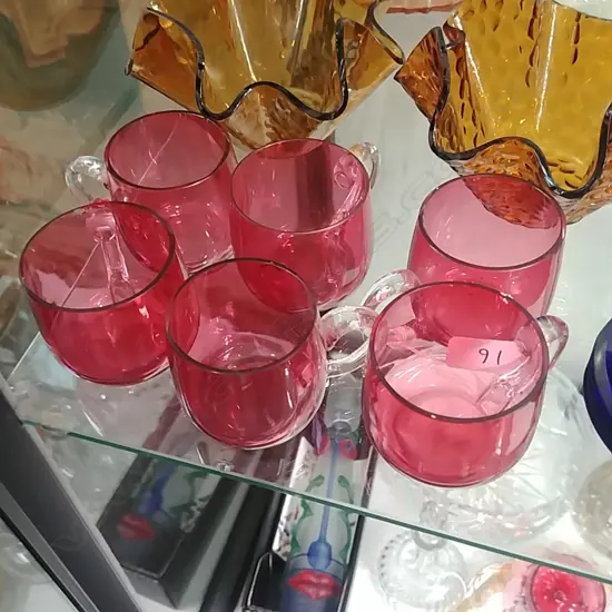 6 CRANBERRY GLASS CUSTARD CUPS
