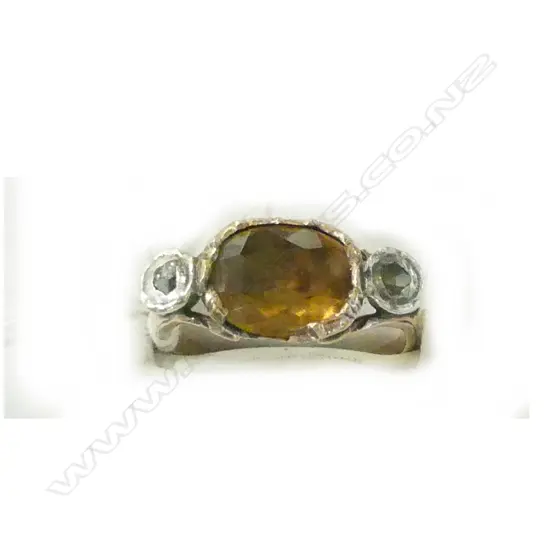 GEORGIAN GOLD & SILVER TOPAZ & DIAMOND RING