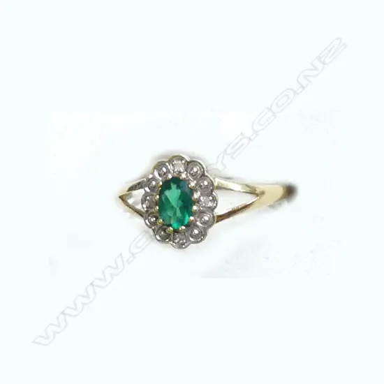 9K GOLD EMERALD? & DIA. RING