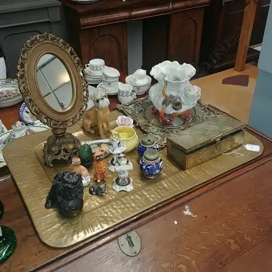 BRASS TRAY OF COLLECTABLES