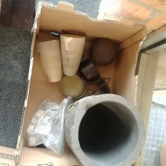 V.LGE GOLD CRUCIBLE + 2 SMALLER; SCALES, 10 CUPELS, ORE CRUSH BALL & PICKHEAD