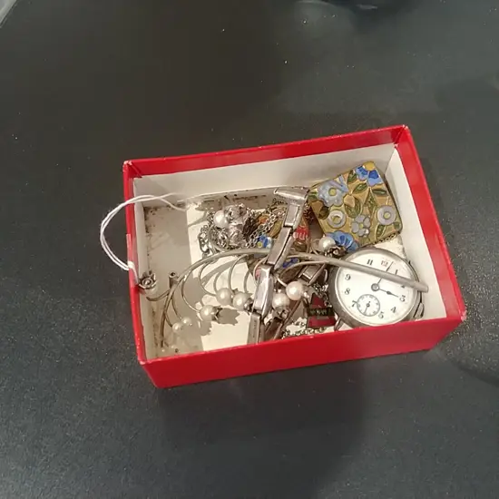 BOX COSTUME JEWELLERY & S/S VINTAGE WATCH