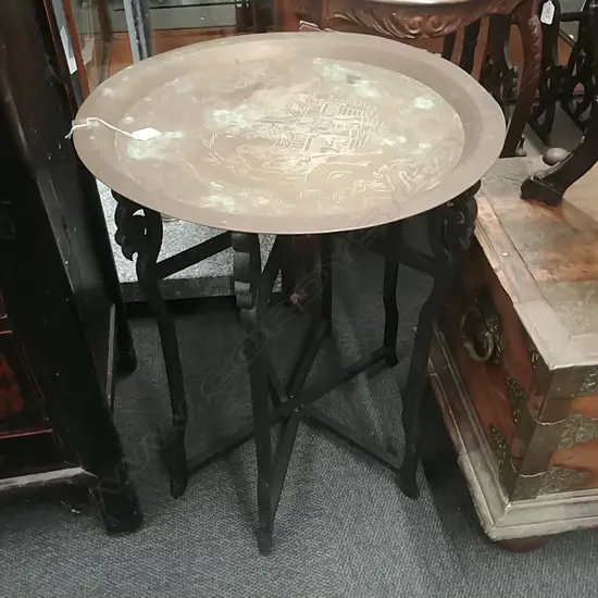 CHINESE BRASS TOP FOLDING TABLE 
