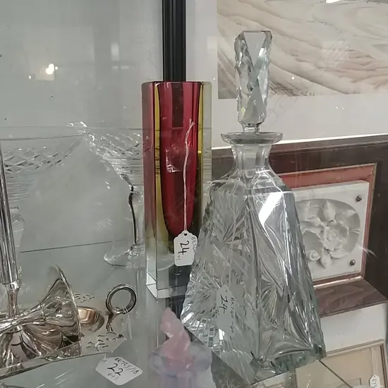 CUT GLASS BOTTLE & OTHER VASE 
