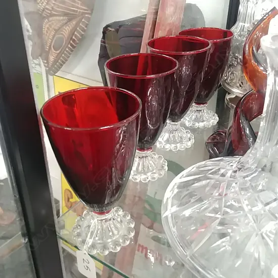 4 RUBY GLASS GOBLETS