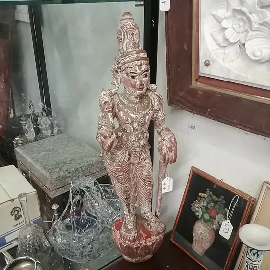 CARVED WOODEN FIGURE OF SHIVA
