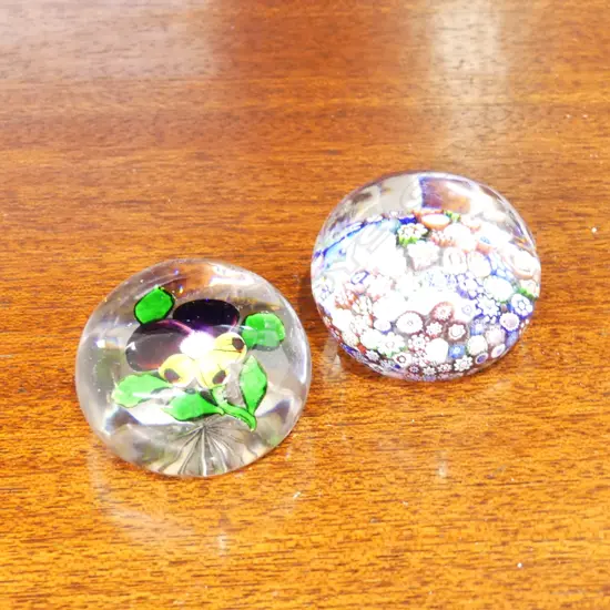 2 MILLEFIORI GLASS PAPER WEIGHTS