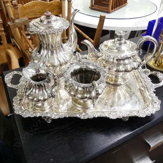 4 PC SHEFFIELD PLATE  ON TRAY