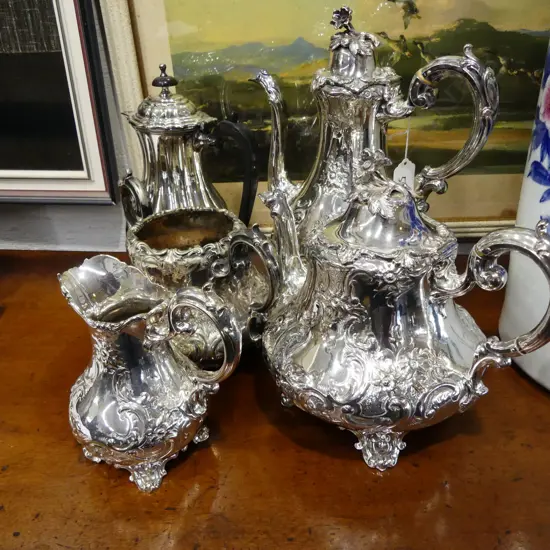4 PIECE VICTORIAN EPNS TEA & COFFEE SET + COFFEE POT