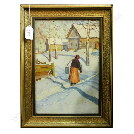 OIL ON CANVAS - WOMAN IN SNOW - UNSIGNED