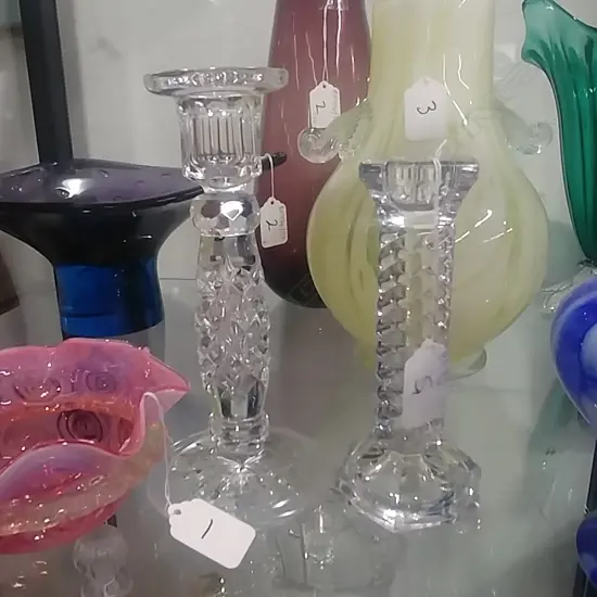 2 CRYSTAL CANDLE STICKS 