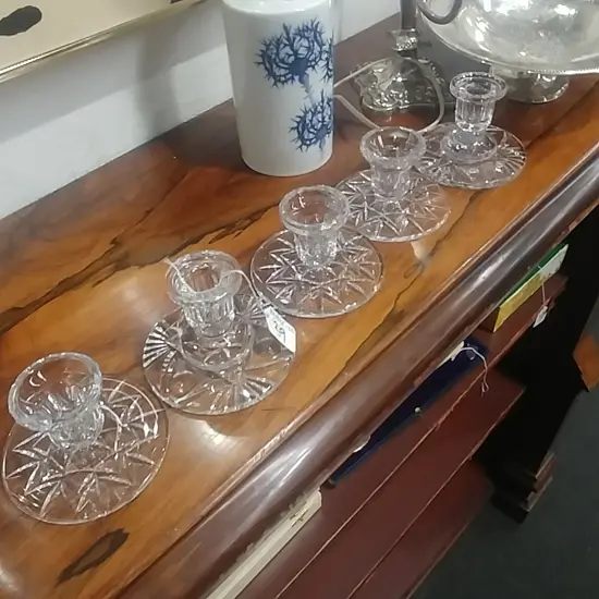 5 CRYSTAL CANDLESTICKS 