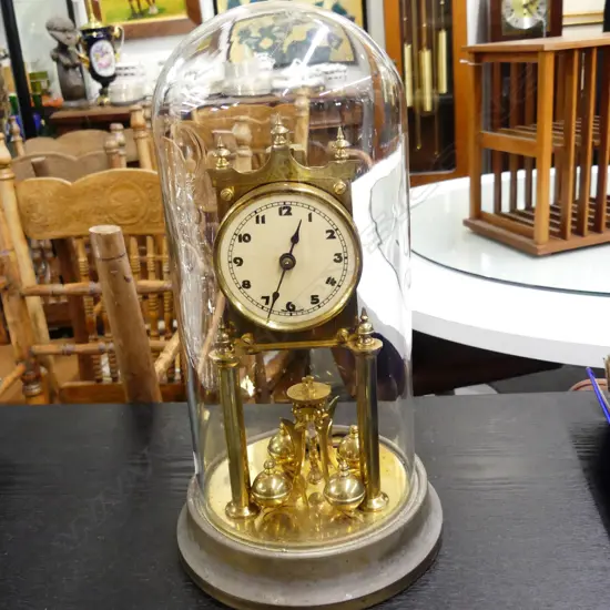 VINTAGE 8 DAY GLASS DOMED CLOCK