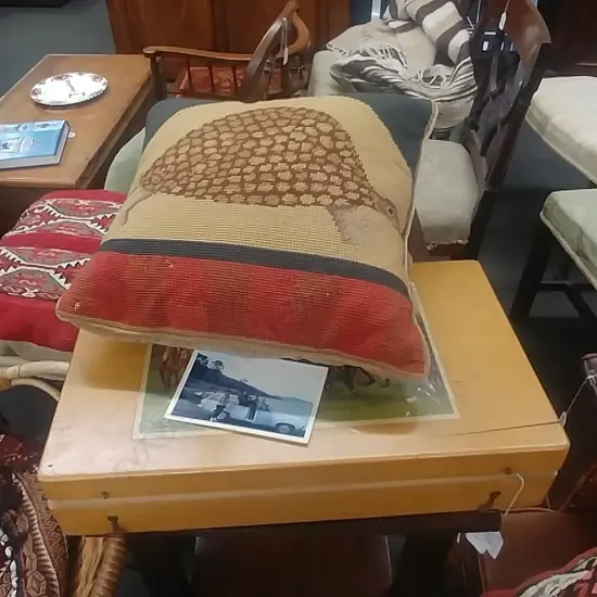 2 CUSHIONS.MINORA BOX ,SML FLDING TABLE