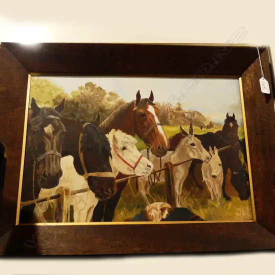 OIL PAINTING OF DONKEYS (31 x 45CM) & CHILD'S PRINT