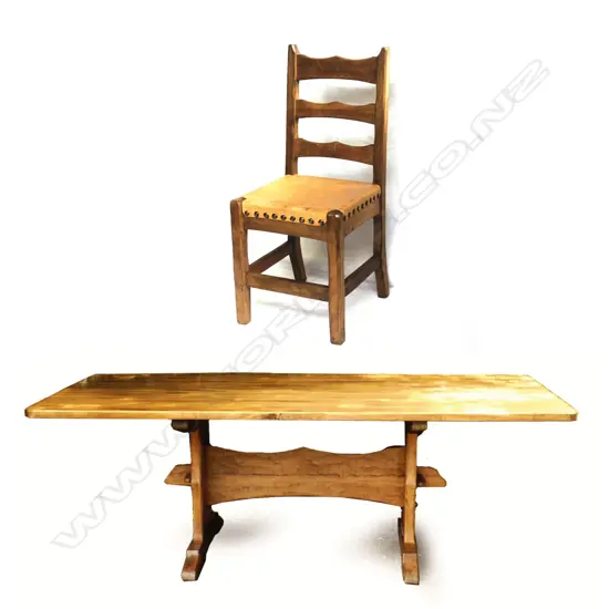 Chapman-Taylor rimu refectory dining table and eight chairs