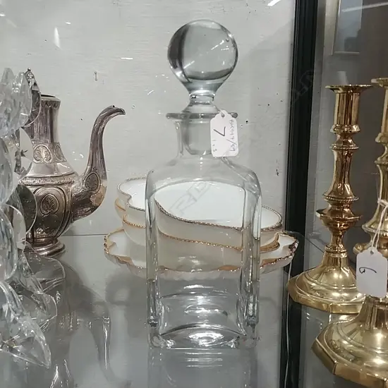 3 MILK GLASS DISHES + DECANTER 