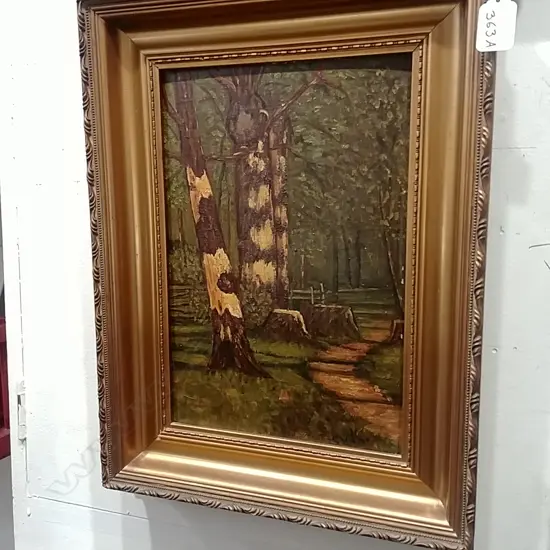 GILT FRAMED OIL ON BOARD SIGNED SKK