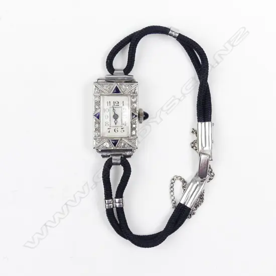 A lady’s 14ct white gold diamond and sapphire Art Deco cocktail watch