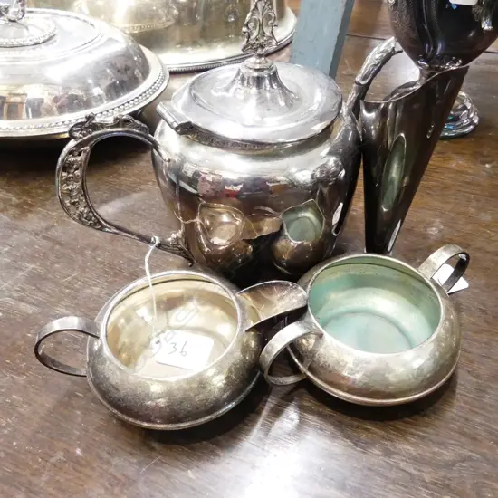 E.P. TEAPOT+SUGAR+MILK+SPECIMEN VASE