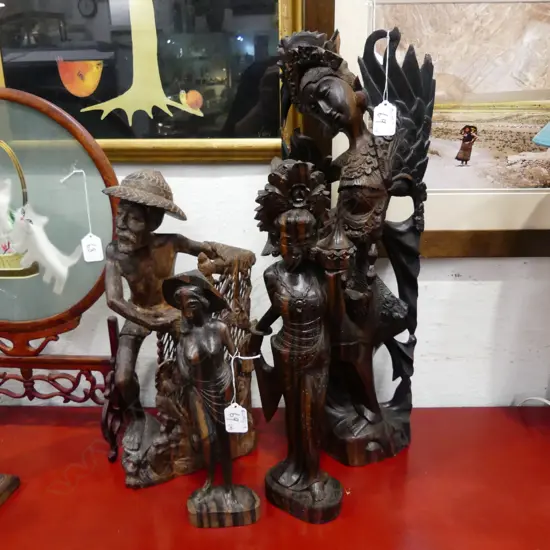 4 BALINESE WOOD CARVINGS 