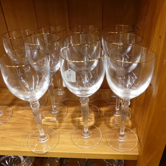 10 WATERFORD CRYSTAL WINE GLASSES SMALL. GOLD RIM