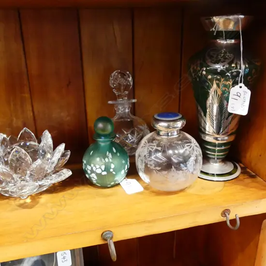 GLASS SCENT BOTTLES +VASES