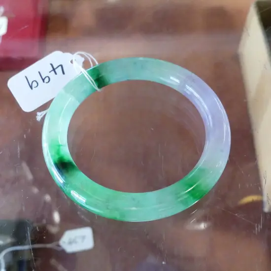 CHINESE JADE BANGLE MAUVE & GREEN HIGHLIGHTS A.F