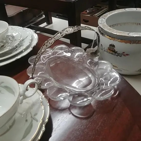 DUTCH SILVER HANDLED CRYSTAL DISH