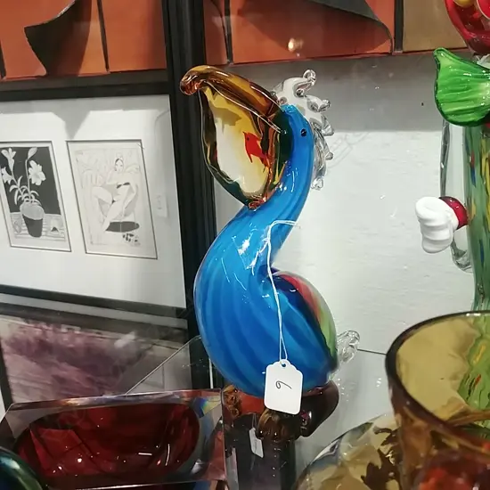 COLOURED GLASS PELICAN
