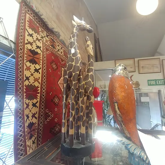 2 WOOD CARVED GIRAFFE