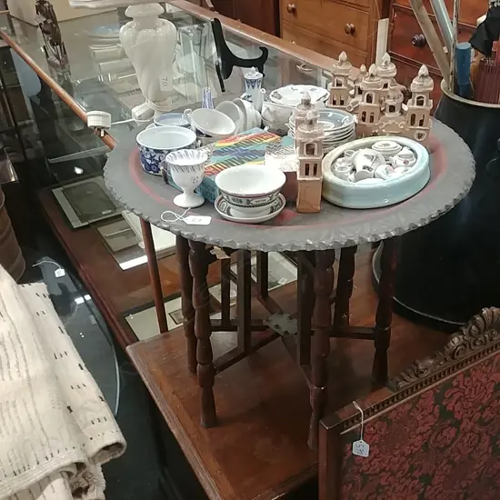 BRASS CHESS TABLE & CONTENTS