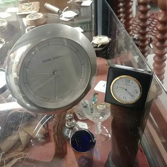 2 BEDSIDE CLOCKS - CARTIER & GEORG JENSEN